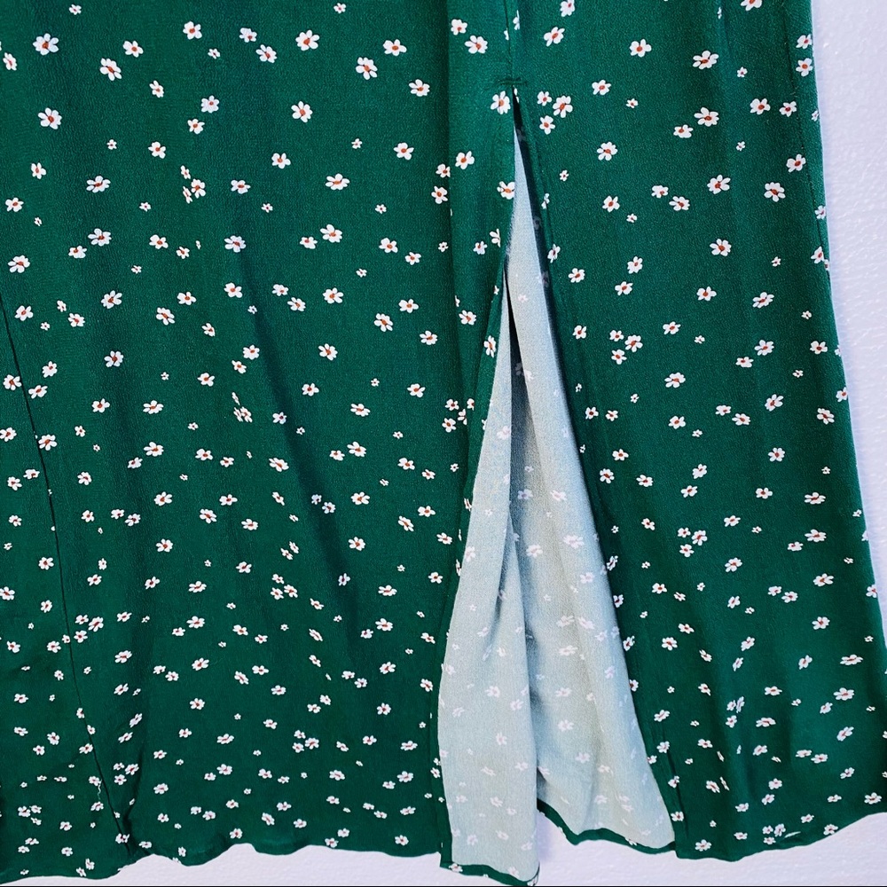 American Eagle Floral Green Maxi/Midi Tank Strap Front Open Slit Dress - Picture 3 of 13